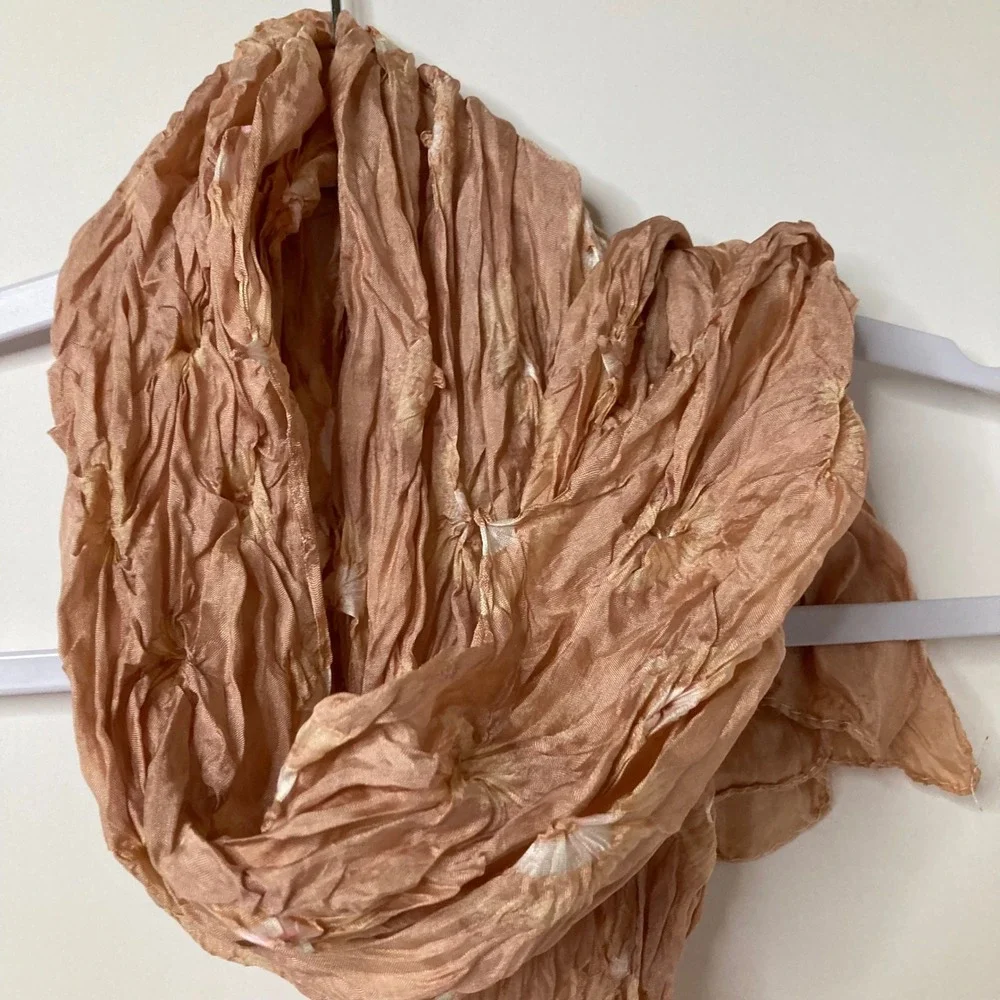 Sheer Crinkle Scarf Wrinkled Texture Beige Neutral Lightweight 16 x 58